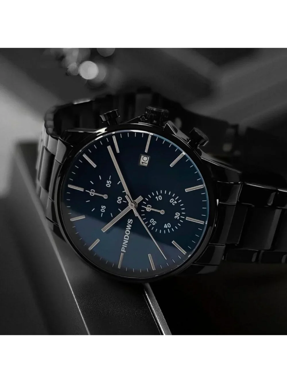 Men's Black Minimalist Chronograph Watch | Stainless Steel, Water Resistant